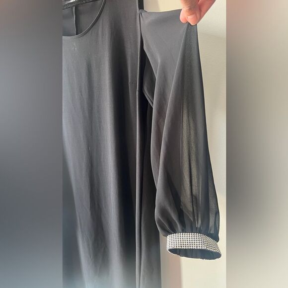 MSK BLK women’s Cut-Out Shoulders, Rhinestone Cuff, sheer sleeve Dress; Size 16 - Picture 3 of 9